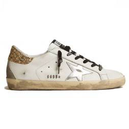 Golden Goose Super Star Donna Bianche in Pelle Con Talloncino Glitter