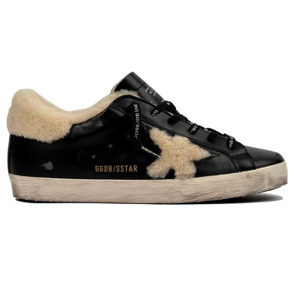 Женские зимние кеды Golden Goose Super-Star Winter Black With Shearling Star