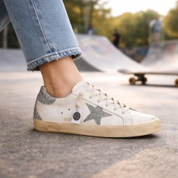 Golden Goose Super-Star With Silver Swarovski Crystal Star And Heel Tab