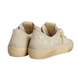 Golden Goose V-Star in Ice-Gray Suede with White Star and Floral Embroidery