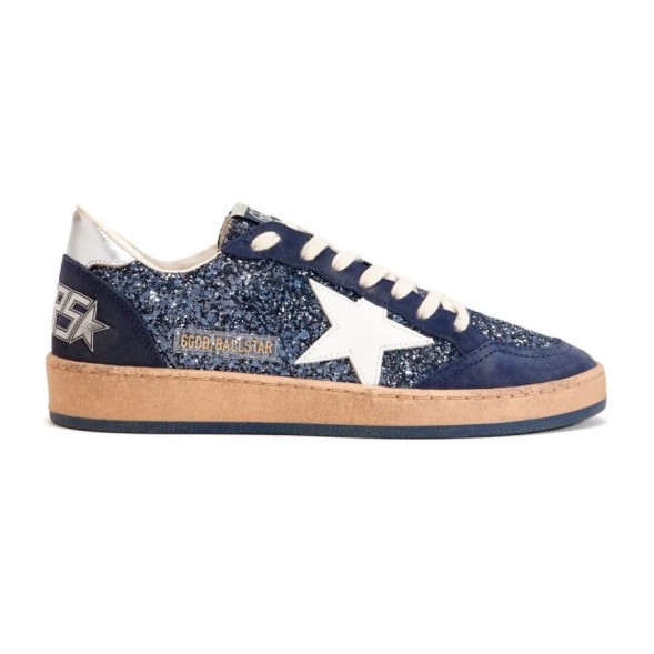 Женские кеды Golden Goose BallStar in Blue Glitter with White Star and Metallic Heel Tab