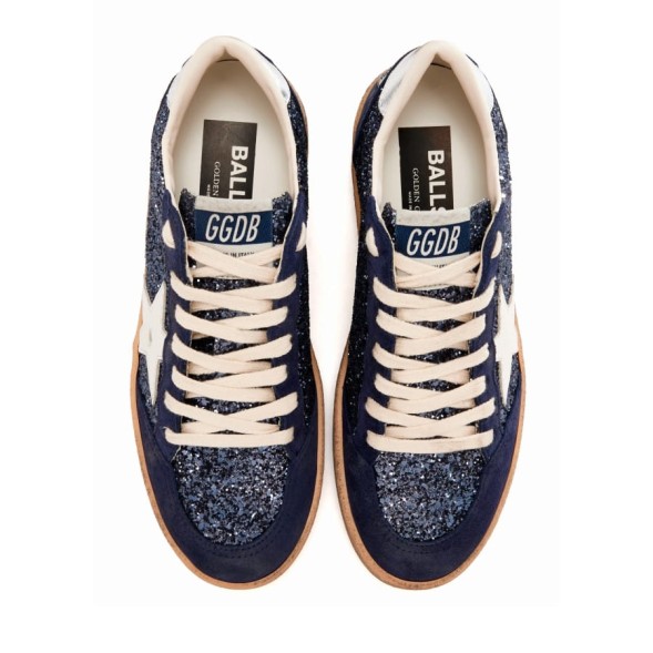 Женские кеды Golden Goose BallStar in Blue Glitter with White Star and Metallic Heel Tab