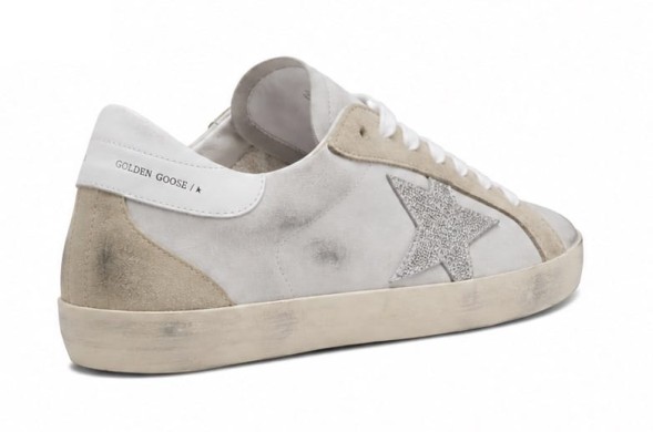 Женские кеды Golden Goose Super-Star Leather White/Beige Crystal Star
