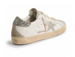 Golden Goose Super-Star With Gray Star And Silver Glitter Heel Tab