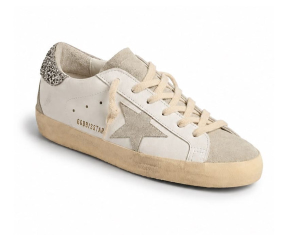 Женские кеды Golden Goose Super-Star With Gray Star And Silver Glitter Heel Tab