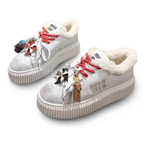 Женские зимние кеды на платформе Miu Miu Winter Sneakers Platform  White
