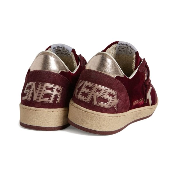 Женские кеды Golden Goose Ball Star Velvet Ruby Red with Silver Star and Heel Tab