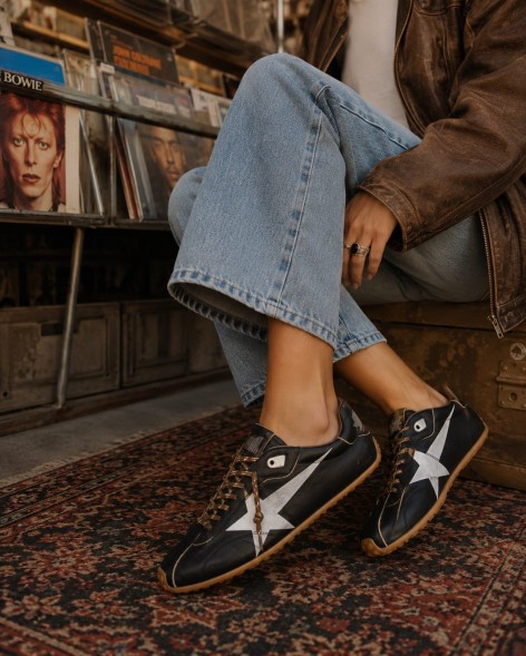 Женские кеды Golden Goose Marathon Speed with Black Leather Upper and Silver Star