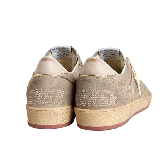 Женские кеды Golden Goose Ball Star Beige Suede with Gold metallic leather star and Bead lettering