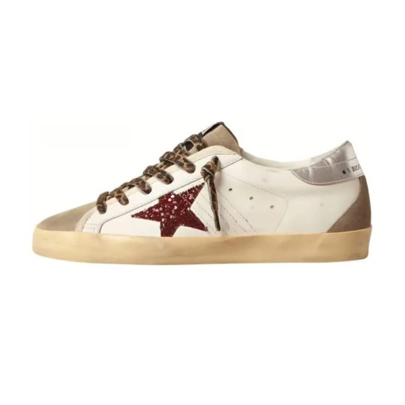 Женские кеды Golden Goose Superstar Burgundy Glitter Star and Silver Heel Tab