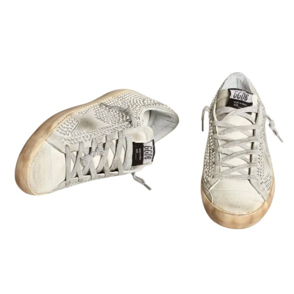 Женские кеды Golden Goose Superstar in Aged White Nubuk with Swarovski Crystals