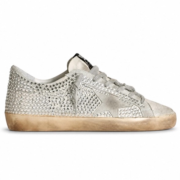 Женские кеды Golden Goose Superstar in Aged White Nubuk with Swarovski Crystals