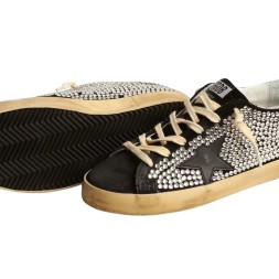 Golden Goose Superstar LTD with Swarovski Crystals and Black Leather Star