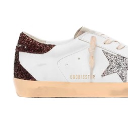 Golden Goose Superstar Silver Star and Brown Glitter Heel Tab